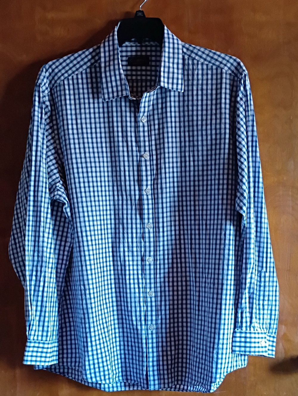 Club Room Blue and White Checked Dress Shirt Classy Office Western Cowboy Travel